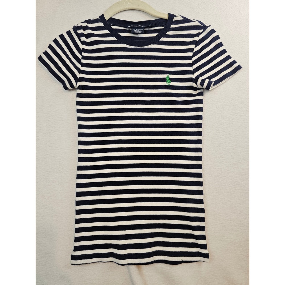 Ralph Lauren Sport Womens XS Navy Blue White Striped Ribbed Cotton Tee